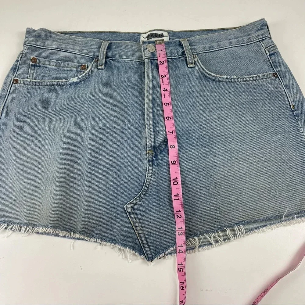 Agolde Parker Angled Denim Jean Skirt Womens 30 Blue Distressed Frayed Edge